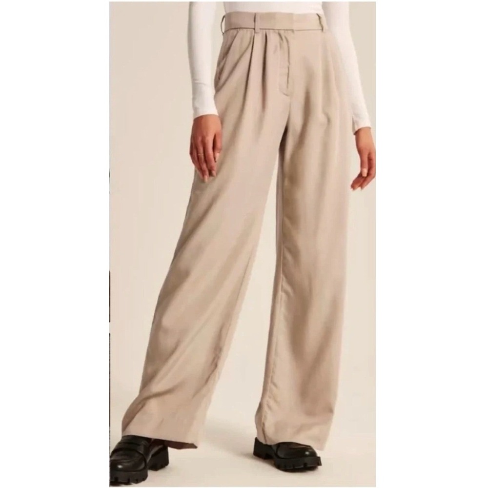 Abercrombie & Fitch Womens Tan Wide Leg Elastic Back Trousers Size M